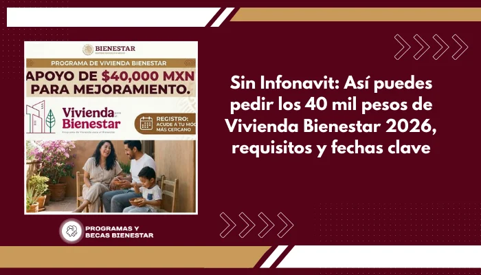 Sin Infonavit: Así puedes pedir los 40 mil pesos de Vivienda Bienestar 2026, requisitos y fechas clave