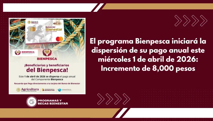 El programa Bienpesca iniciará la dispersión de su pago anual este miércoles 1 de abril de 2026: Incremento de 8,000 pesos
